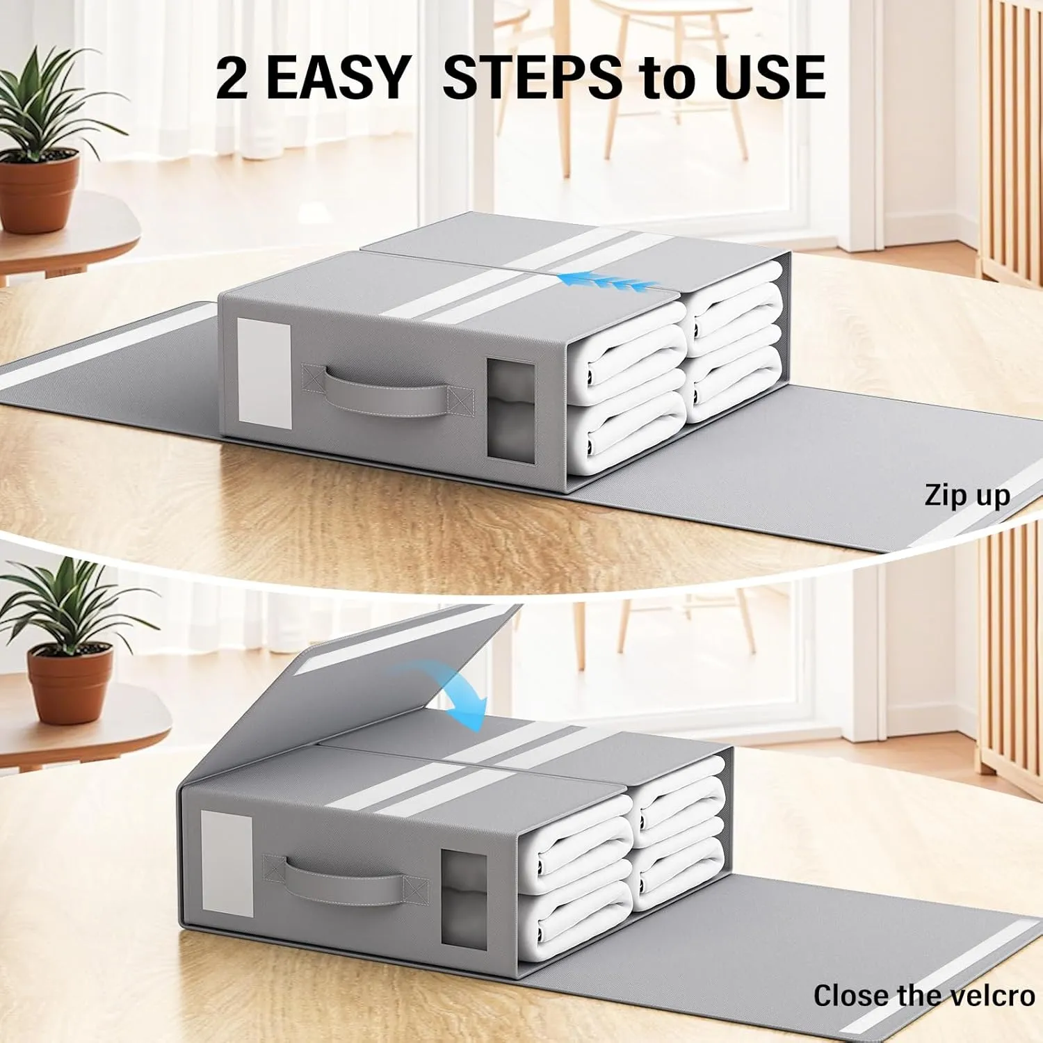 Foldable Bedding Organizer, Fabric Storage Bins for Bed Sheets, Duvet Covers and Pillowcases, Closet Organizer, Storage Container Boxes for Blankets, Clothes (6 pack(Queen or King), Grey)