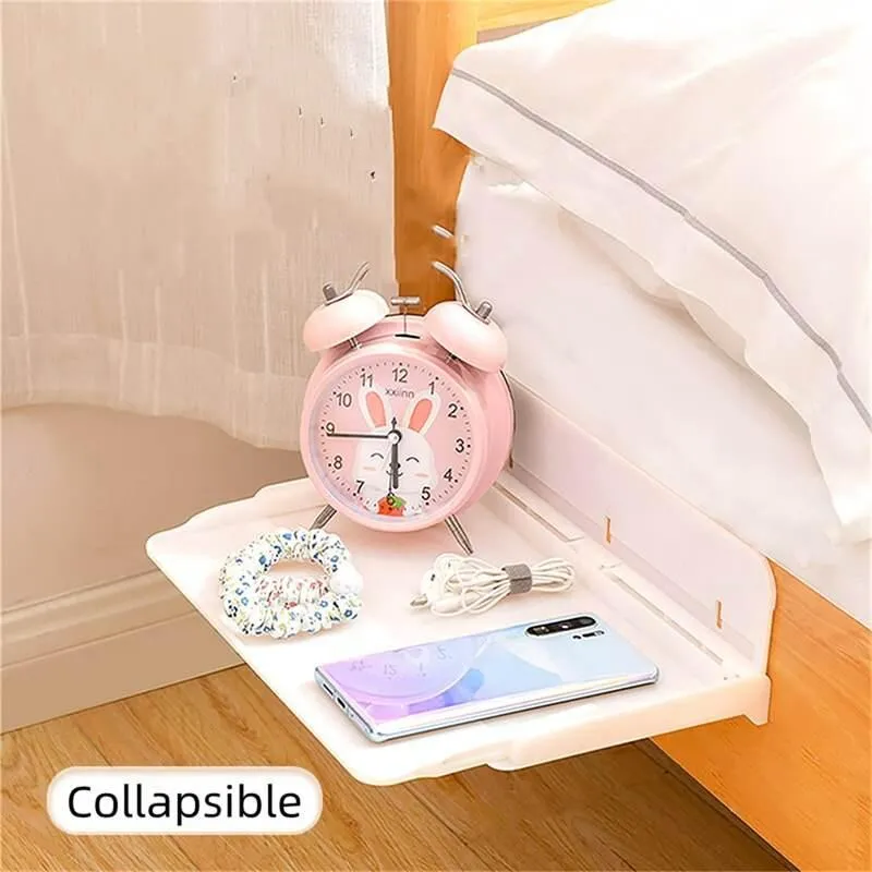 Foldable Bedside Organizer - Space-Saving Nightstand Shelf