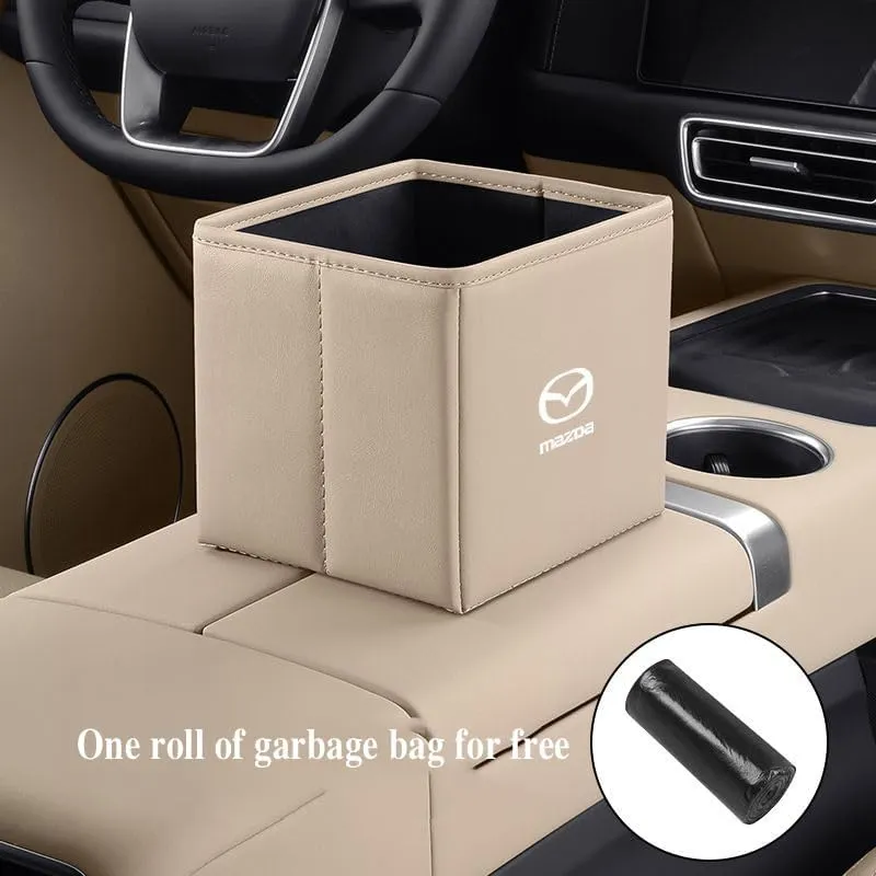 Foldable Car Trash Can for Mazda Biante 2008-2018, Leakproof Waterproof Car Garbage Can Vehicle Multi-Use Organizer Outdoor Traveling Accessories,Beige-A