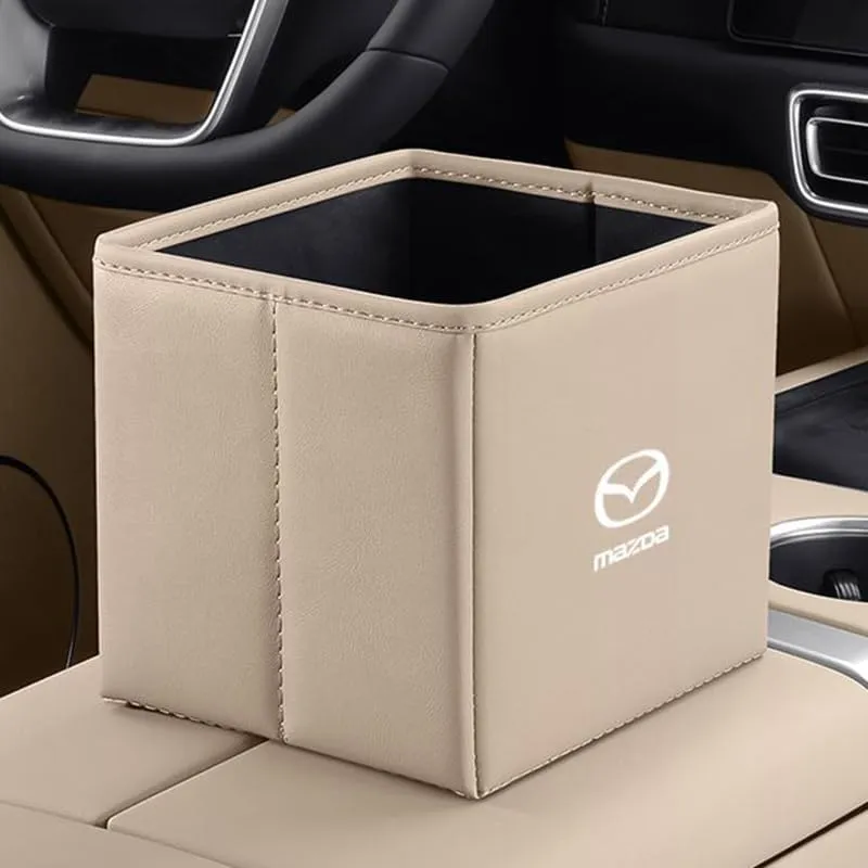 Foldable Car Trash Can for Mazda Biante 2008-2018, Leakproof Waterproof Car Garbage Can Vehicle Multi-Use Organizer Outdoor Traveling Accessories,Beige-A