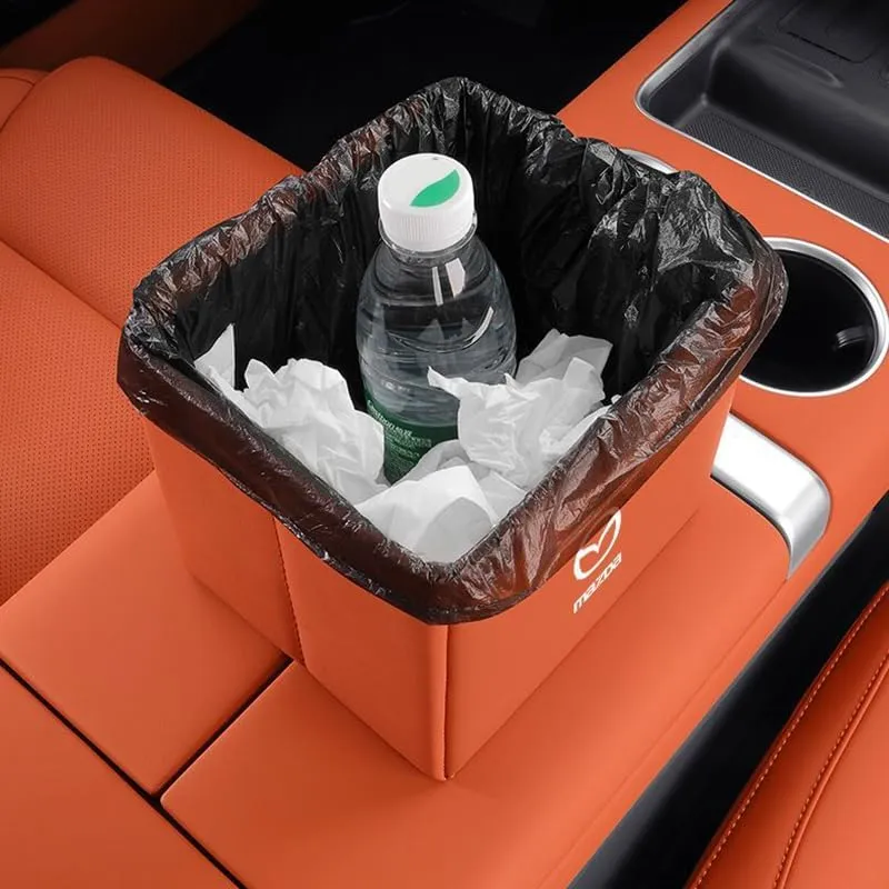 Foldable Car Trash Can for Mazda Biante 2008-2018, Leakproof Waterproof Car Garbage Can Vehicle Multi-Use Organizer Outdoor Traveling Accessories,Beige-A