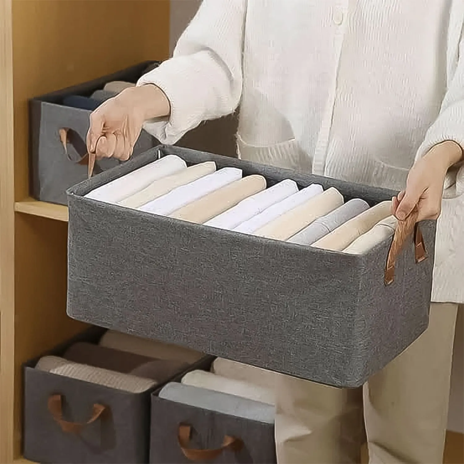 Foldable Cloth Storage Organizer Bag With Handles (46x27cm1pc)
