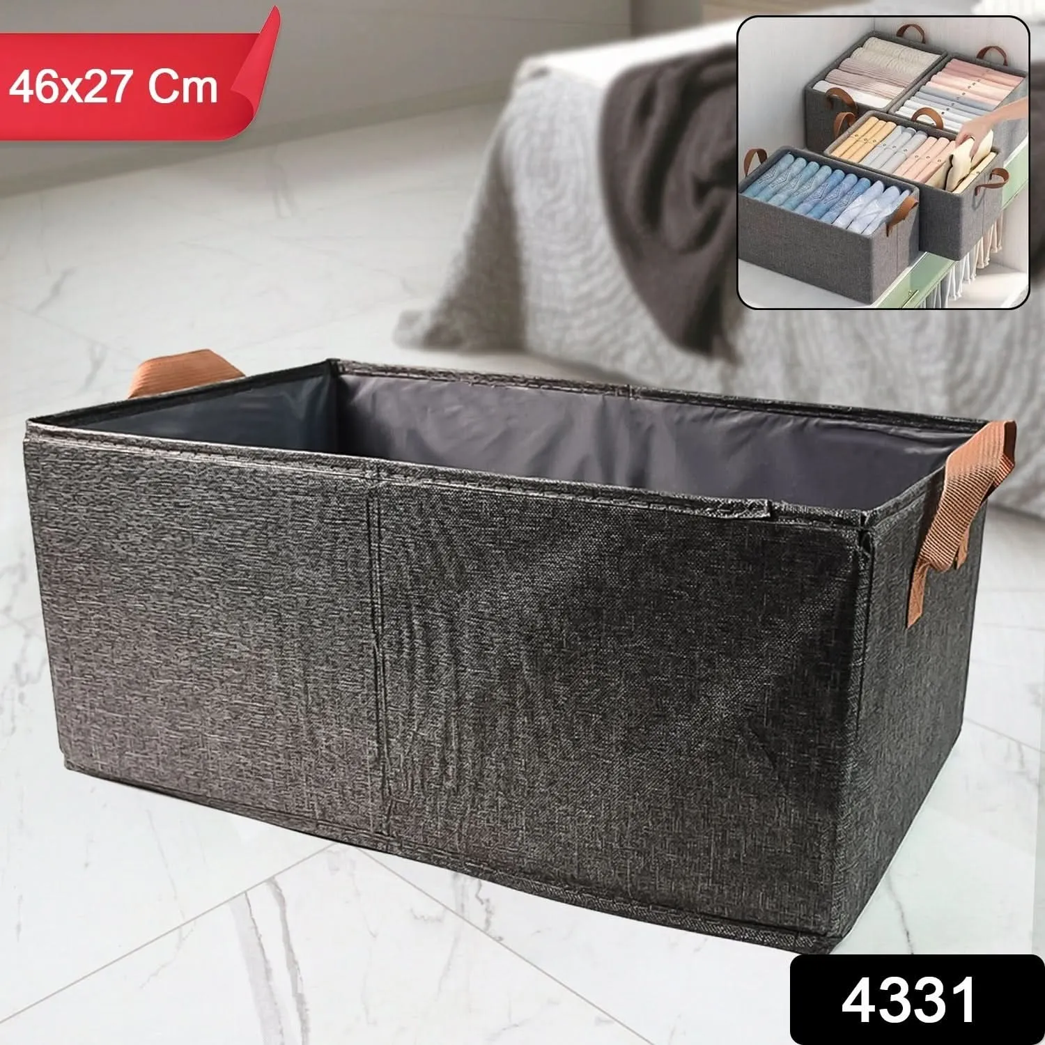 Foldable Cloth Storage Organizer Bag With Handles (46x27cm1pc)