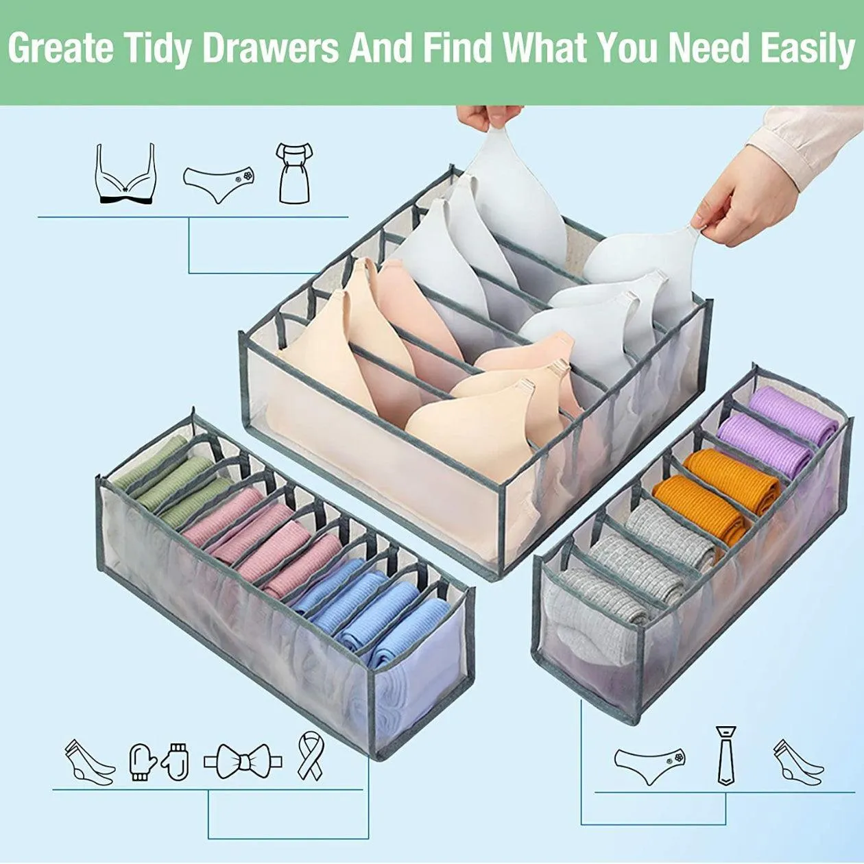 Foldable Drawer Organizer Divider Bra Sock Underwear Storage Closet Wardrobe