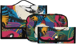 Foldable Hanging Travel Toiletry Organizer Set 3-Piece with Cosmetic Bag & Brush Holder - Cat (14)