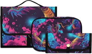 Foldable Hanging Travel Toiletry Organizer Set 3-Piece with Cosmetic Bag & Brush Holder - Chinese Dragon (13)