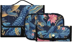 Foldable Hanging Travel Toiletry Organizer Set 3-Piece with Cosmetic Bag & Brush Holder - Crocodile (6)