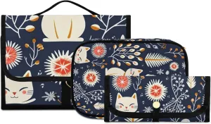 Foldable Hanging Travel Toiletry Organizer Set 3-Piece with Cosmetic Bag & Brush Holder - Cute Cat (7)