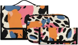 Foldable Hanging Travel Toiletry Organizer Set 3-Piece with Cosmetic Bag & Brush Holder - Cute Cheetah (3)