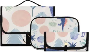 Foldable Hanging Travel Toiletry Organizer Set 3-Piece with Cosmetic Bag & Brush Holder - Cute Dinosaur (5)