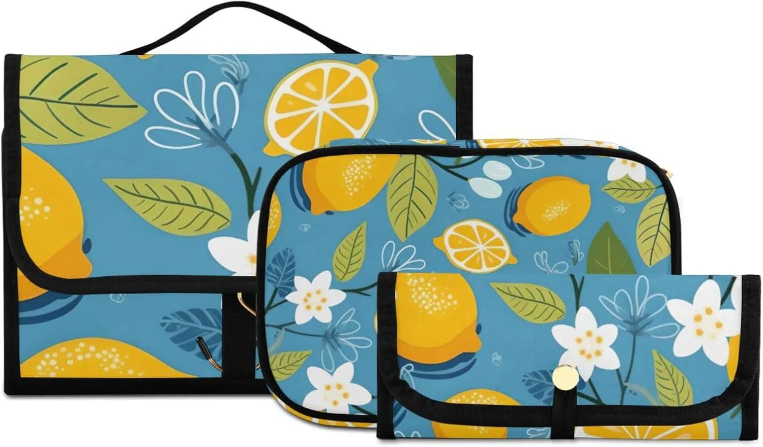 Foldable Hanging Travel Toiletry Organizer Set 3-Piece with Cosmetic Bag & Brush Holder - Cute Lemon (7)