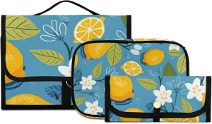 Foldable Hanging Travel Toiletry Organizer Set 3-Piece with Cosmetic Bag & Brush Holder - Cute Lemon (7)