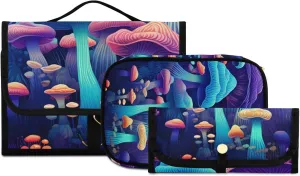 Foldable Hanging Travel Toiletry Organizer Set 3-Piece with Cosmetic Bag & Brush Holder - Cute Mushroom (3)