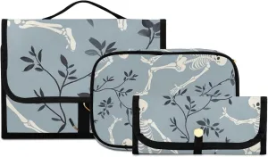 Foldable Hanging Travel Toiletry Organizer Set 3-Piece with Cosmetic Bag & Brush Holder - Cute Skull (11)