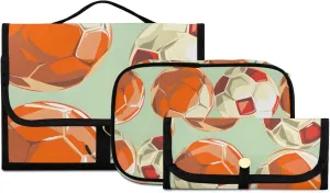 Foldable Hanging Travel Toiletry Organizer Set 3-Piece with Cosmetic Bag & Brush Holder - Football (15)