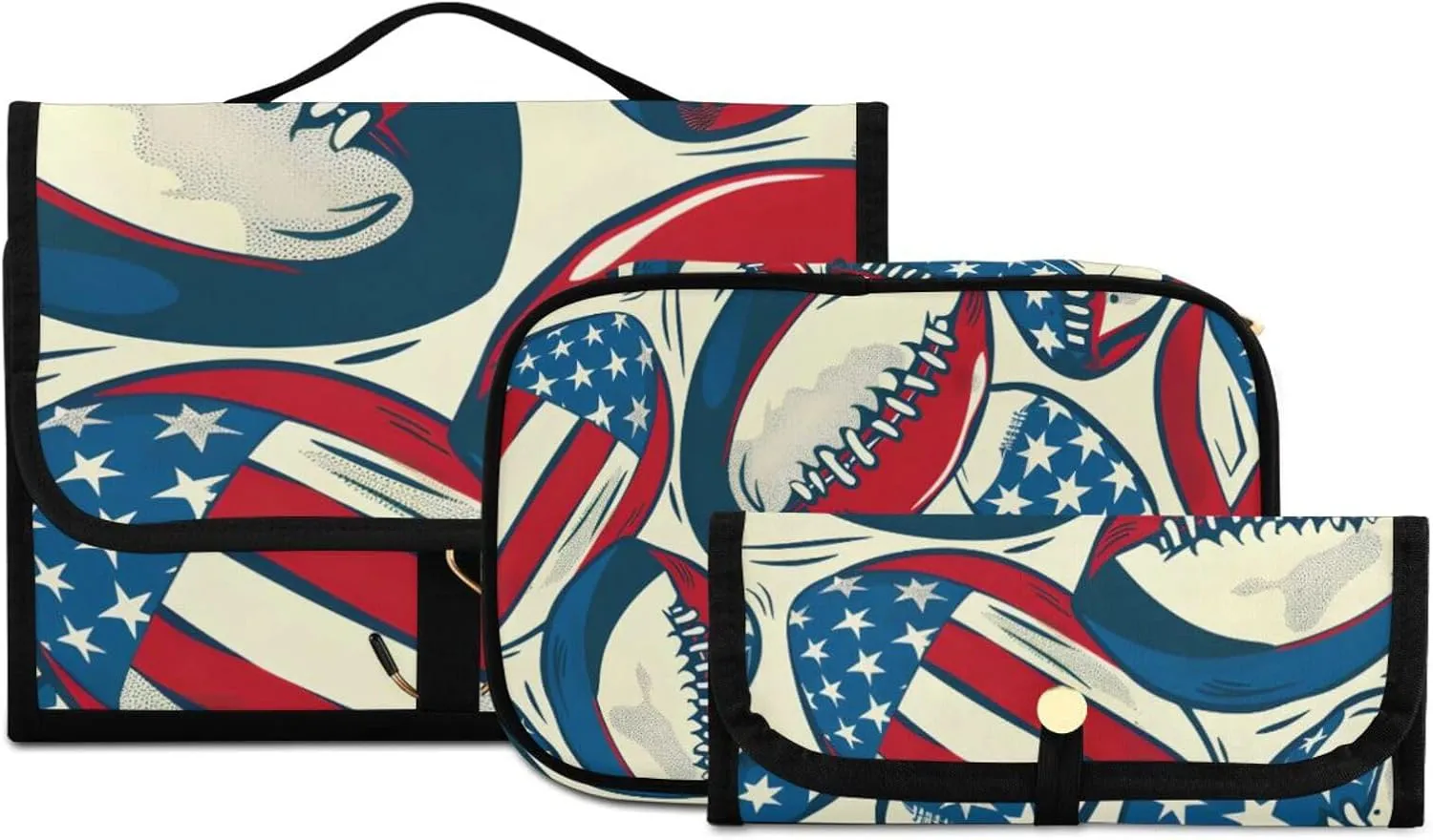 Foldable Hanging Travel Toiletry Organizer Set 3-Piece with Cosmetic Bag & Brush Holder - Football (17)