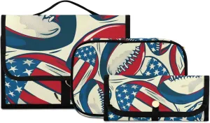Foldable Hanging Travel Toiletry Organizer Set 3-Piece with Cosmetic Bag & Brush Holder - Football (17)