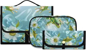 Foldable Hanging Travel Toiletry Organizer Set 3-Piece with Cosmetic Bag & Brush Holder - Frog (9)