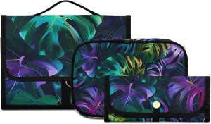 Foldable Hanging Travel Toiletry Organizer Set 3-Piece with Cosmetic Bag & Brush Holder - Leaf (5)