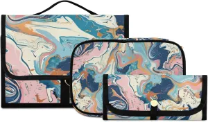 Foldable Hanging Travel Toiletry Organizer Set 3-Piece with Cosmetic Bag & Brush Holder - Marble (6)