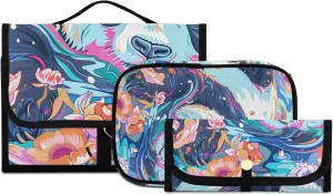 Foldable Hanging Travel Toiletry Organizer Set 3-Piece with Cosmetic Bag & Brush Holder - Panda (22)