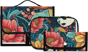 Foldable Hanging Travel Toiletry Organizer Set 3-Piece with Cosmetic Bag & Brush Holder - Panda (51)