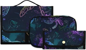 Foldable Hanging Travel Toiletry Organizer Set 3-Piece with Cosmetic Bag & Brush Holder - Sea Turtle (6)