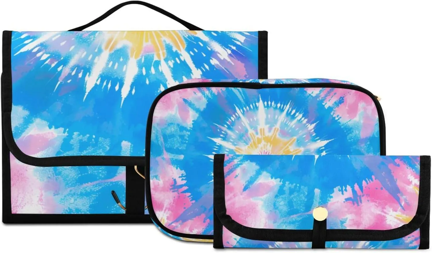 Foldable Hanging Travel Toiletry Organizer Set 3-Piece with Cosmetic Bag & Brush Holder - Tie Dye (11)