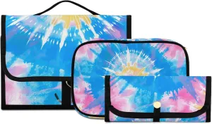 Foldable Hanging Travel Toiletry Organizer Set 3-Piece with Cosmetic Bag & Brush Holder - Tie Dye (11)
