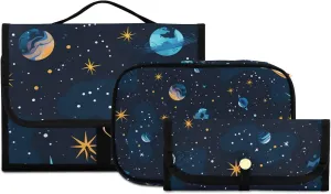 Foldable Hanging Travel Toiletry Organizer Set 3-Piece with Cosmetic Bag & Brush Holder - Universe Starry Sky Rocket (7)