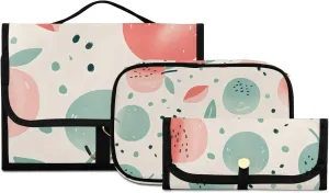 Foldable Hanging Travel Toiletry Organizer Set 3-Piece with Cosmetic Bag & Brush Holder - Watercolor Apple (4)