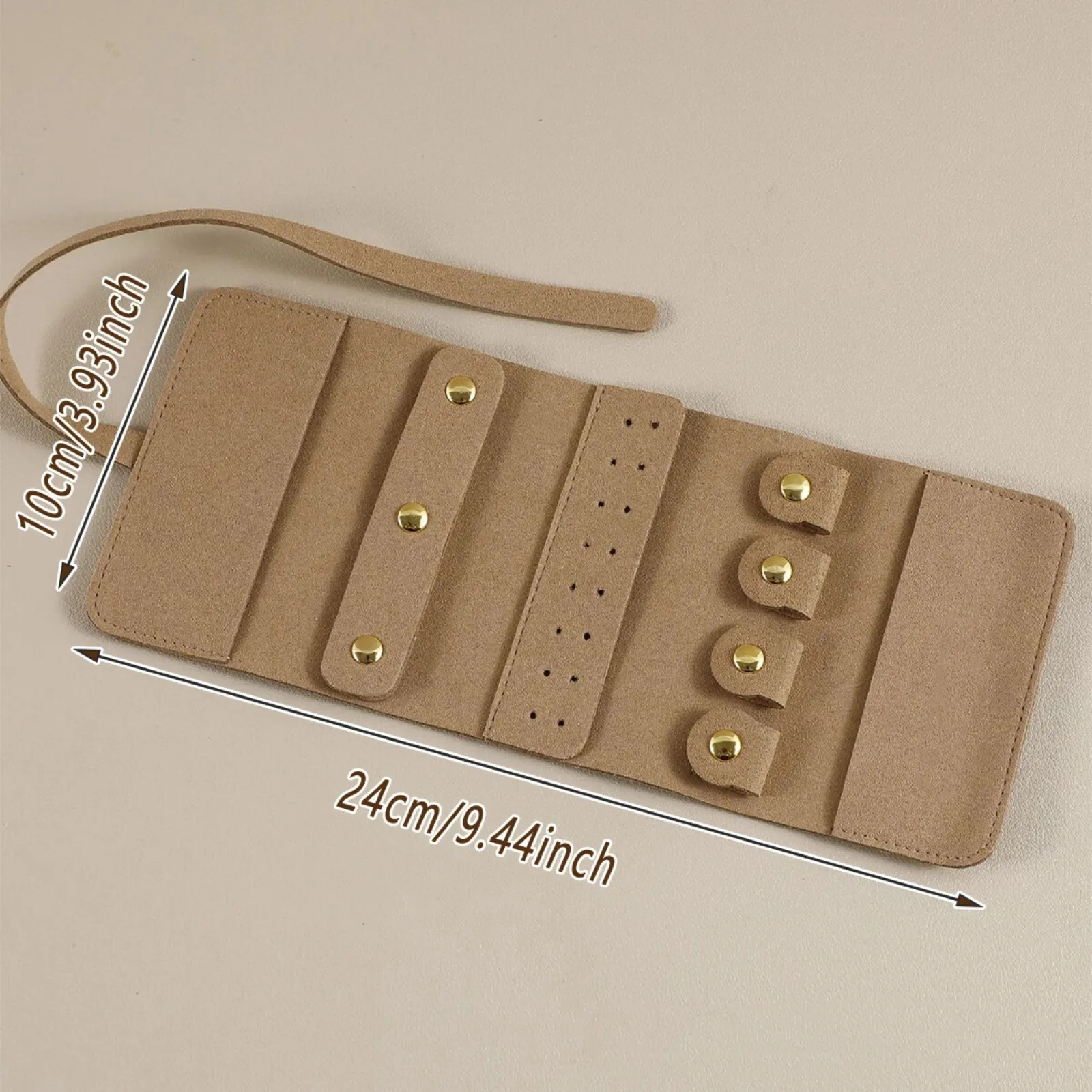 Foldable Jewelry Case Storage Bag Travel Portable Organizer Pouch Roll Khaki