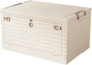 Foldable Storage Bin Book Organizer with Lid and Handle Stackable Organizer Folding Storage Box for Fishing Bedroom Kitchen, White