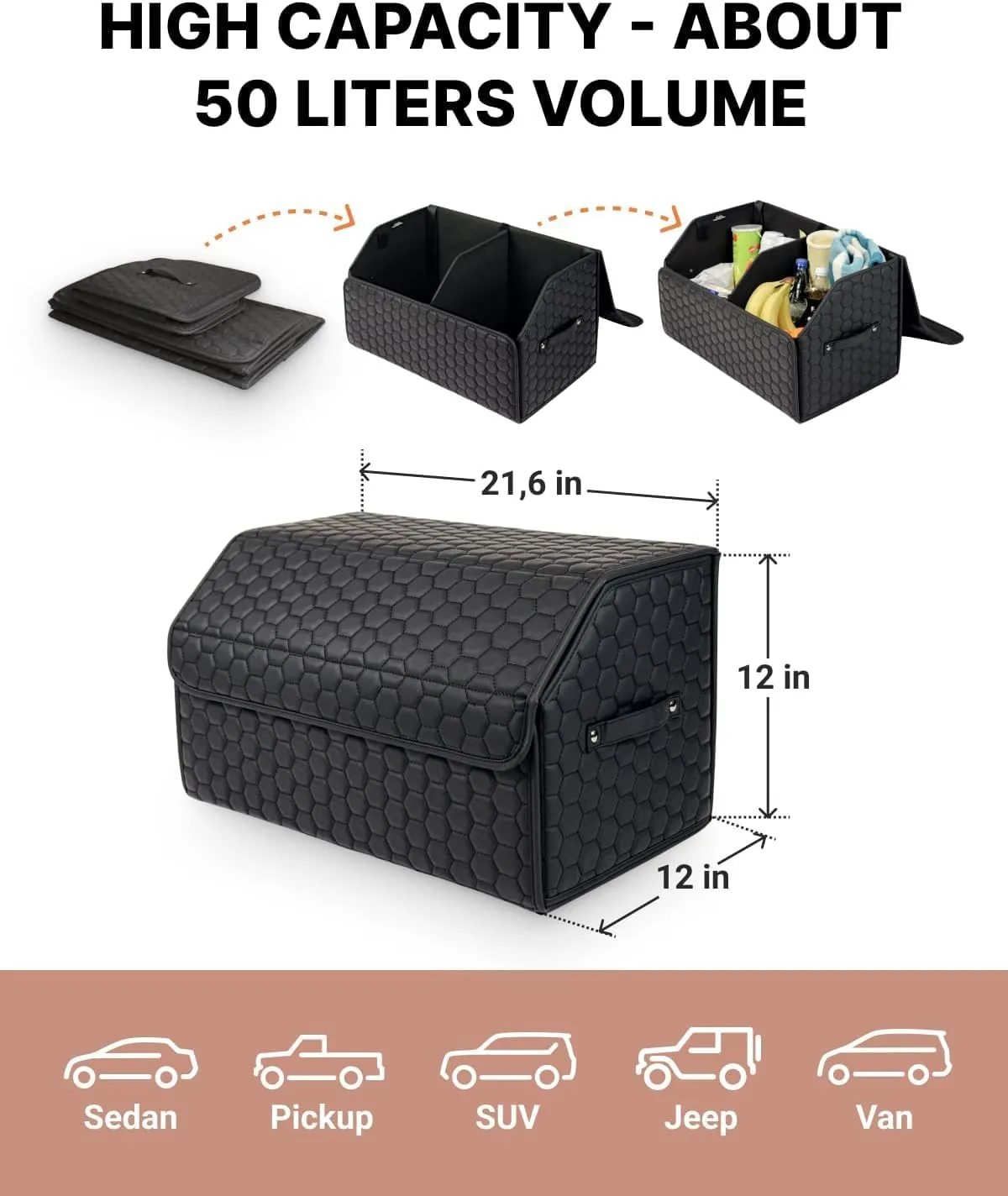 Foldable Trunk Organizer For Car - Trunk Organizers Car Storage - Collapsible Auto Trunk Organizer With Lid - Small And Large Cargo Organizer - Trunk Organization (Black 21)
