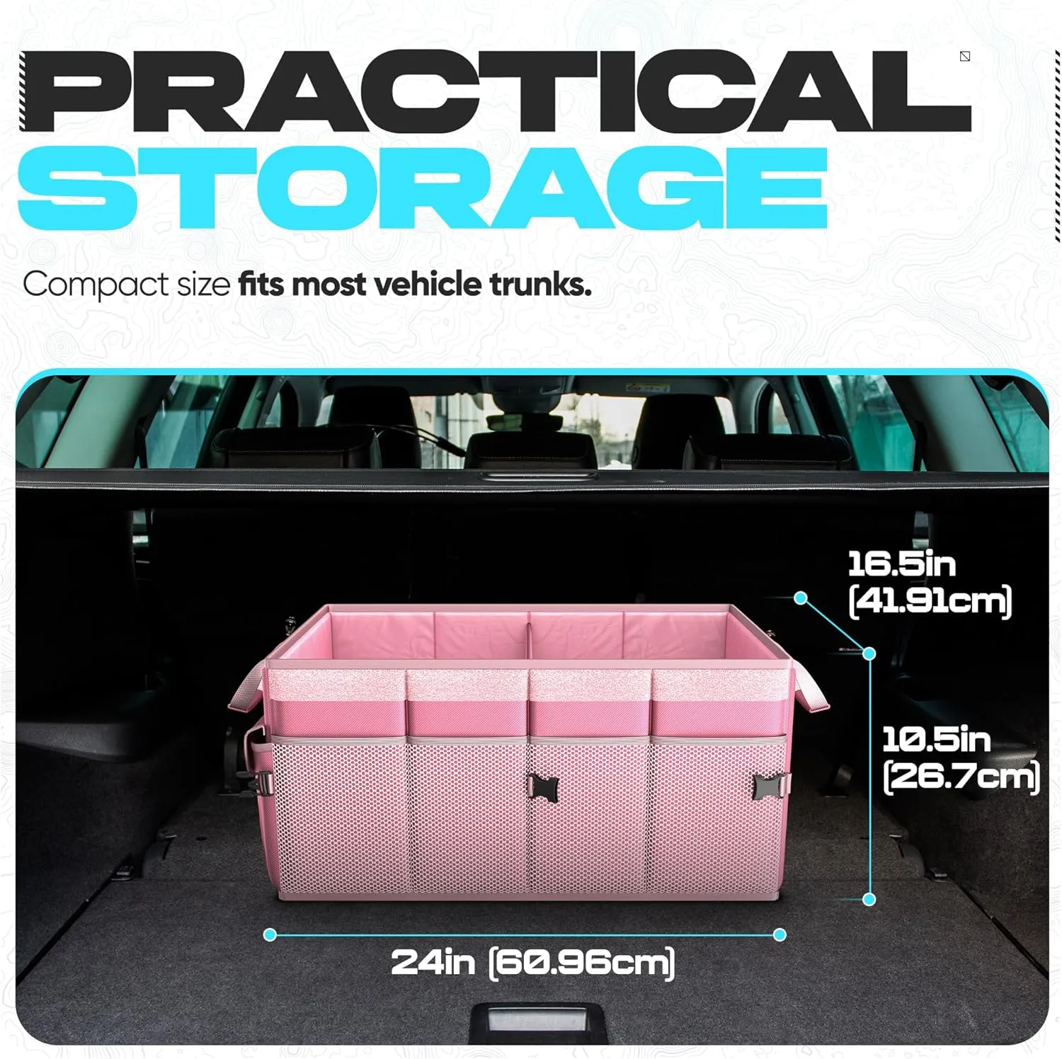 FORTEM Car Trunk Organizer, Collapsible Multi Compartment SUV Organizer, Foldable Storage for Car Accessories for Women Men, 600D Oxford, Non Slip Bottom, Securing Straps, Soft Cover (65L)