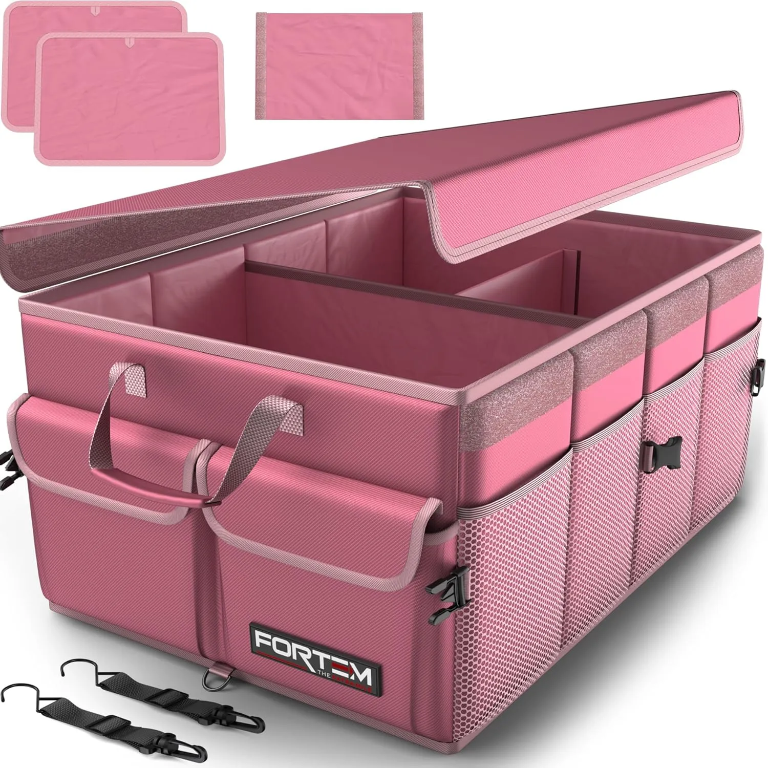 FORTEM Car Trunk Organizer, Collapsible Multi Compartment SUV Organizer, Foldable Storage for Car Accessories for Women Men, 600D Oxford, Non Slip Bottom, Securing Straps, Soft Cover (65L)