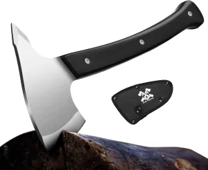 Full Tang Survival Camping Axe with Wood Ergonomic Handle and Nylon Sheath Sheath – High Carbon Stainless Steel, Multi-Tool for Outdoor, Hunting, Emergency (Small)