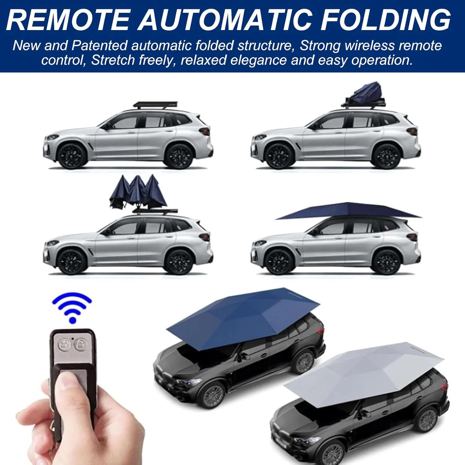 Fully Automatic Car Tent Cover, with Installation Accessories,3.8M Folding Car Umbrella, Sun Shade Car Protection,149×106",Grey
