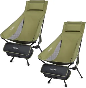 G4Free 2 Pack Folding Lightweight Camp Chair High Back Camping Chair Backpacking Chair Heavy Duty 330lbs with Headrest Pocket Green