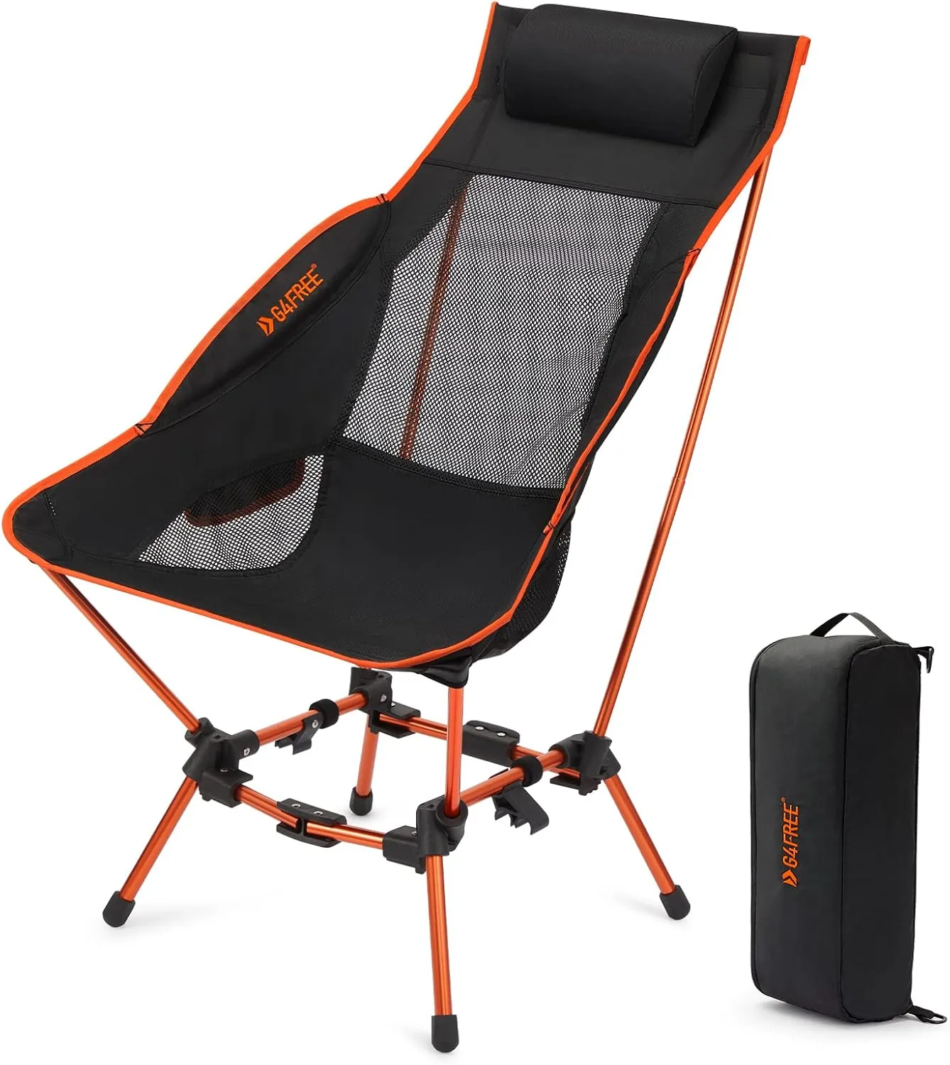 G4Free Folding Camp Chair High Back Lightweight Camping Chair with Removable Pillow, Side Pocket & Carry Bag, Compact & Heavy Duty 385lbs for Outdoor Hiking Backpacking Beach Picnic Travel