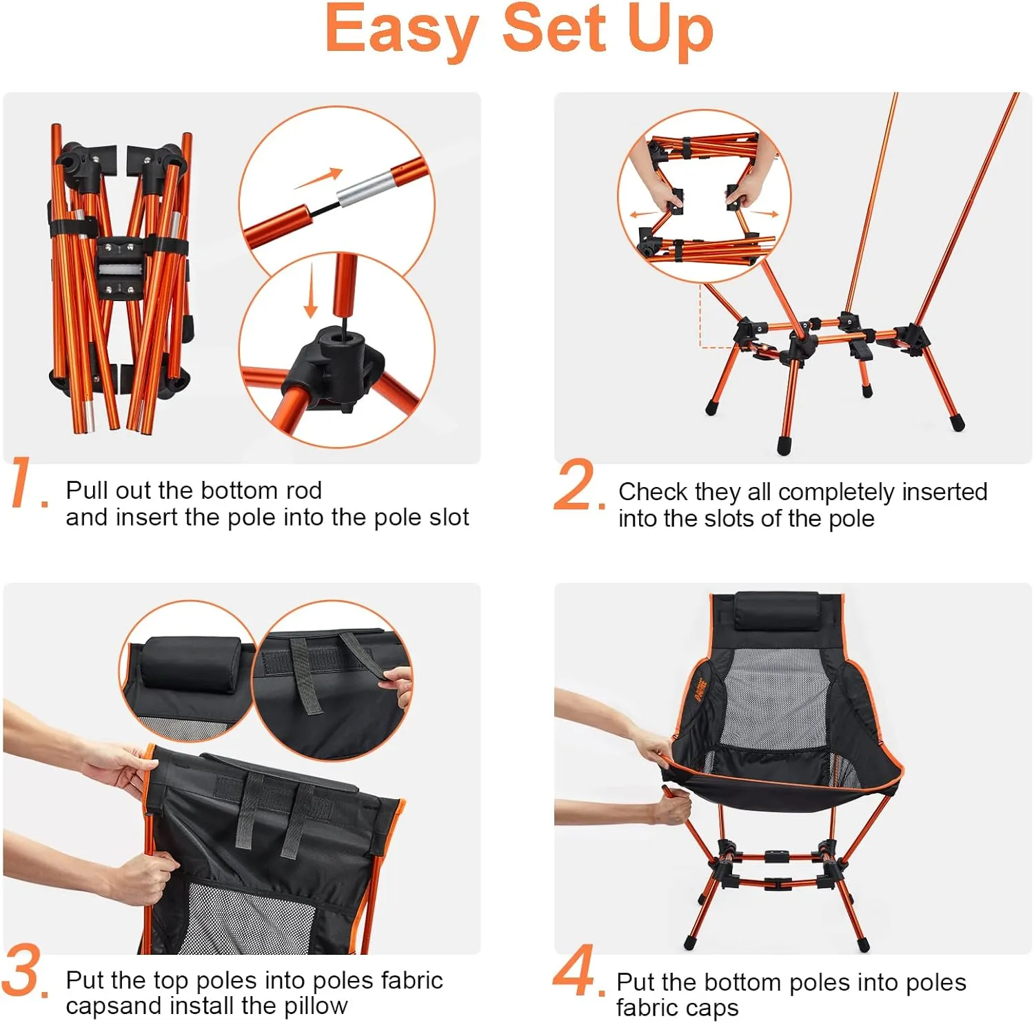 G4Free Folding Camp Chair High Back Lightweight Camping Chair with Removable Pillow, Side Pocket & Carry Bag, Compact & Heavy Duty 385lbs for Outdoor Hiking Backpacking Beach Picnic Travel