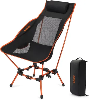 G4Free Folding Camp Chair High Back Lightweight Camping Chair with Removable Pillow, Side Pocket & Carry Bag, Compact & Heavy Duty 385lbs for Outdoor Hiking Backpacking Beach Picnic Travel