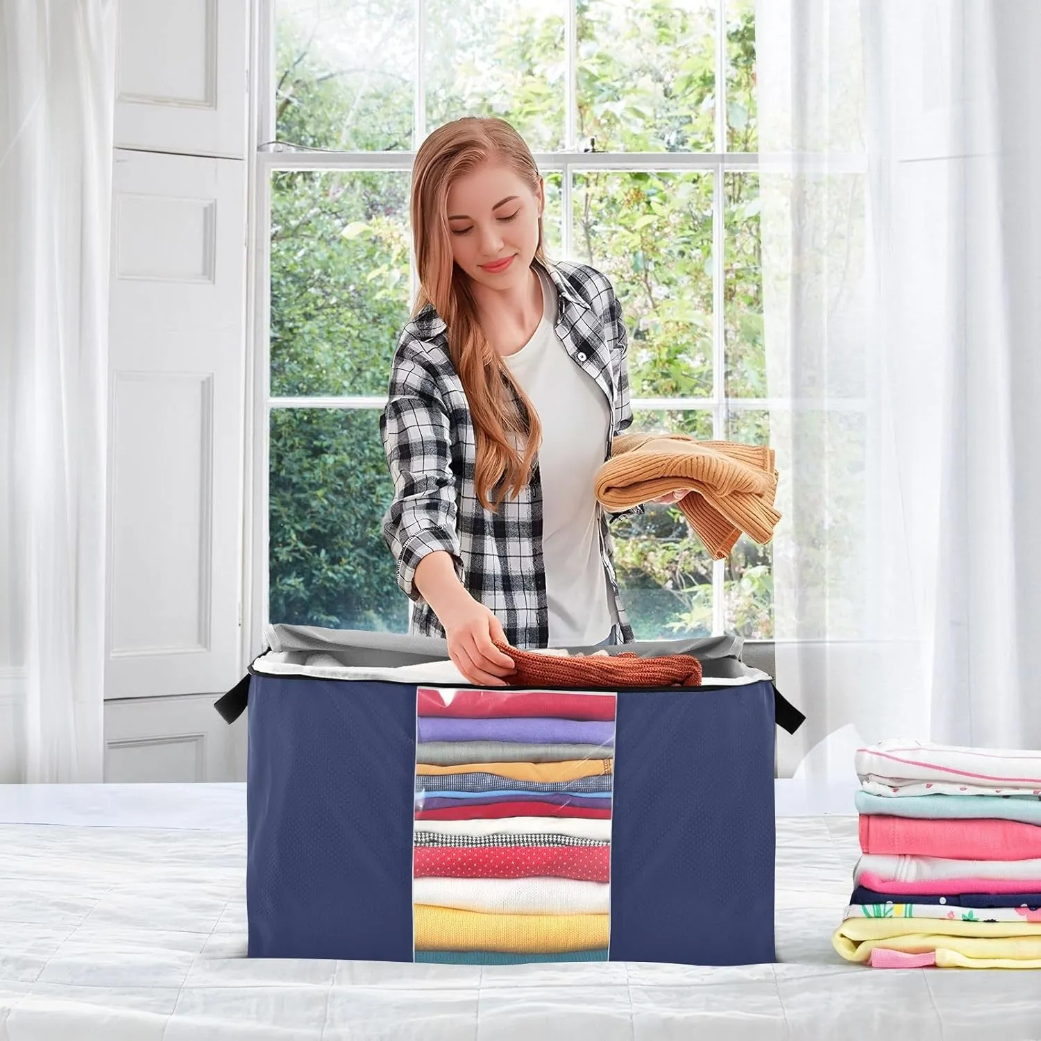 GAIGEO Noble Blue Storage Containers for Clothes, Foldable Storage Bag, Durable Storage Bag, 60L