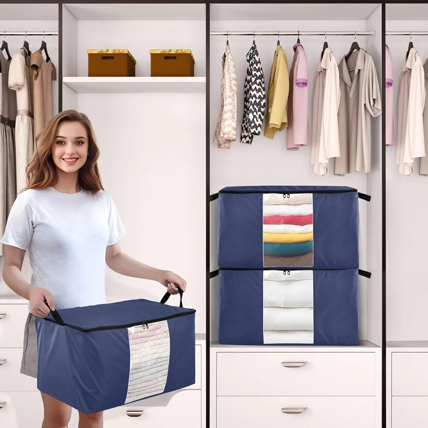 GAIGEO Noble Blue Storage Containers for Clothes, Foldable Storage Bag, Durable Storage Bag, 60L
