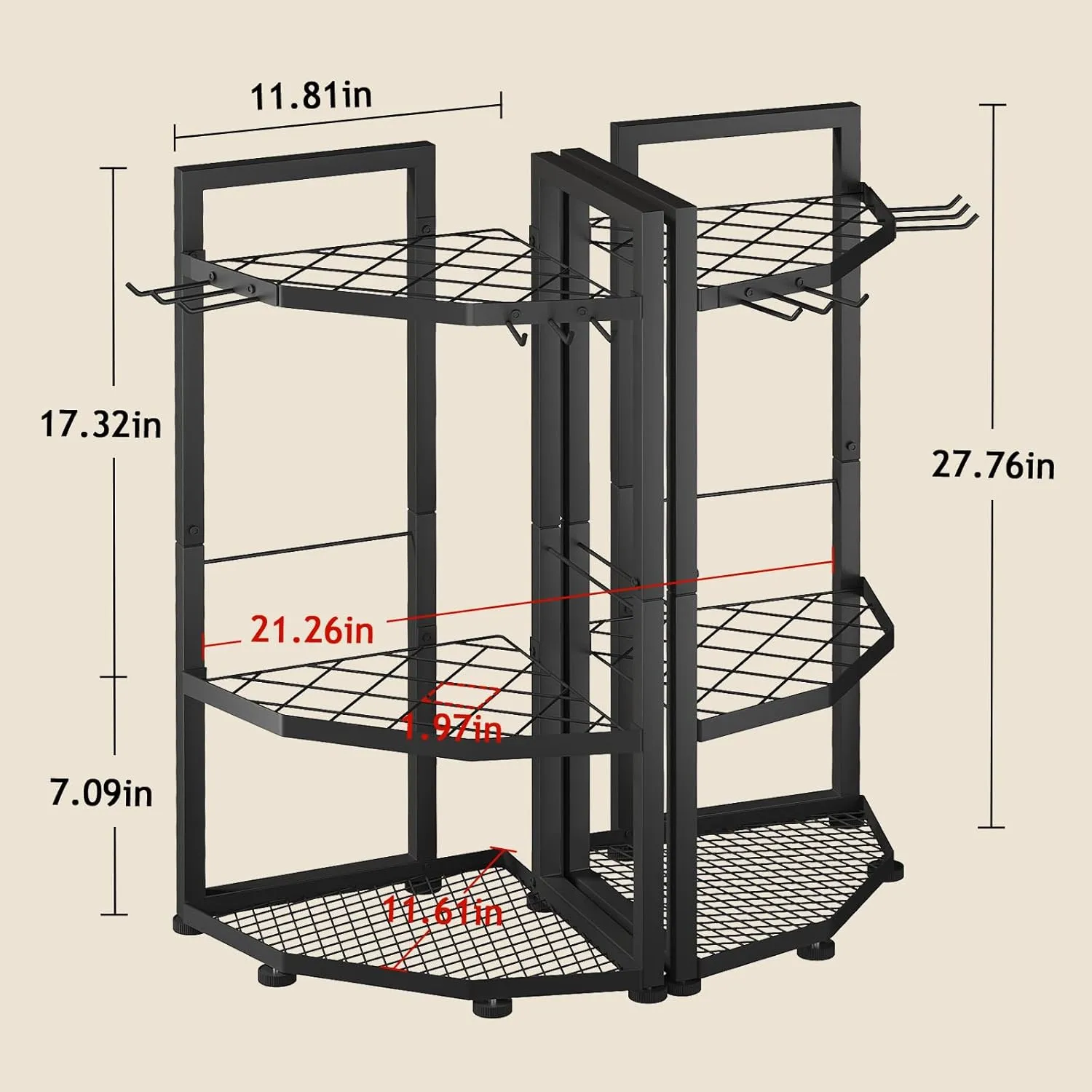 Garage Organizer - Heavy Duty Metal Garden Tool Storage Rack with Hooks for Shovels, Rakes, Long-Handled Tools - Ideal for Garage, Shed, or Backyard Corner (2 Pack)