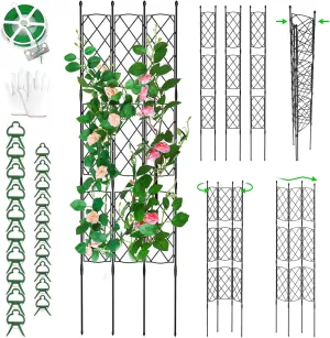 Garden Trellis Frame for Climbing Plants Outdoor, 64"x18" Rustproof Plant Support Screen for Indoor, PE Coated Metal Tube & Plastic Grids Privacy Screen Trellis for Rose Clematis Flowers Vine