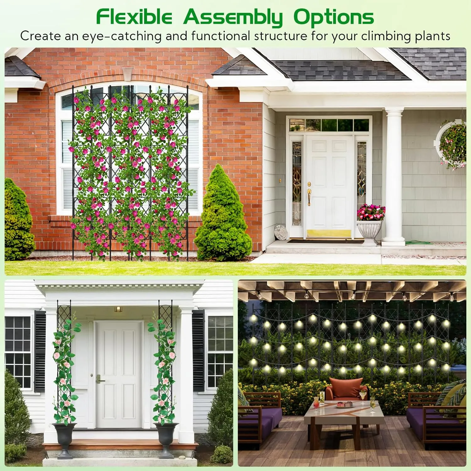 Garden Trellis Frame for Climbing Plants Outdoor, 64"x18" Rustproof Plant Support Screen for Indoor, PE Coated Metal Tube & Plastic Grids Privacy Screen Trellis for Rose Clematis Flowers Vine