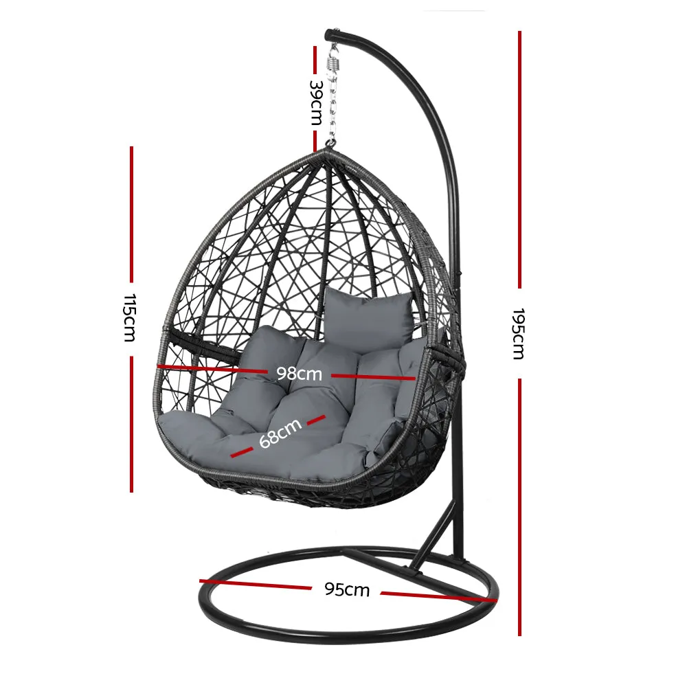 Gardeon Outdoor Egg Swing Chair Wicker Rattan Furniture Pod Stand Cushion Grey