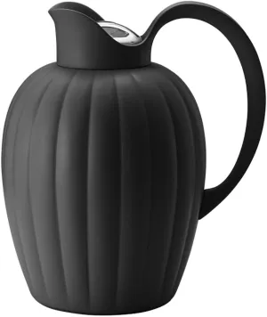 Georg Jensen Bernadotte Thermo Jug in Midnight Black with Lid - Stainless Steel Inner - Grooved Pitcher by Sigvard Bernadotte