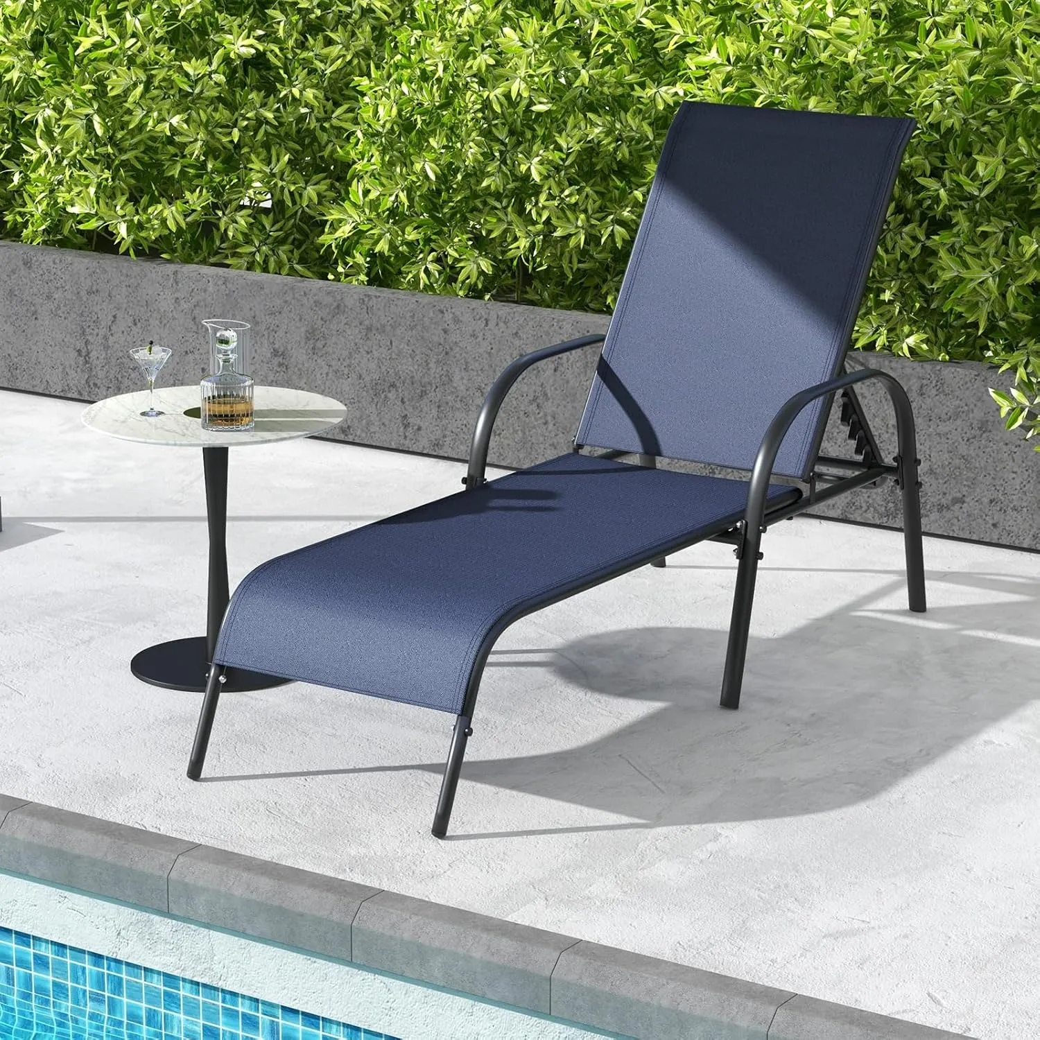 Giantex Patio Lounge Chair, Outdoor Chaise Lounge with 5 Adjustable Backrest, Sturdy Steel Frame, Sunbathing Recliner, Beach Chair, Tanning Chair for Outside, Yard, Balcony, Pool Chairs, Navy